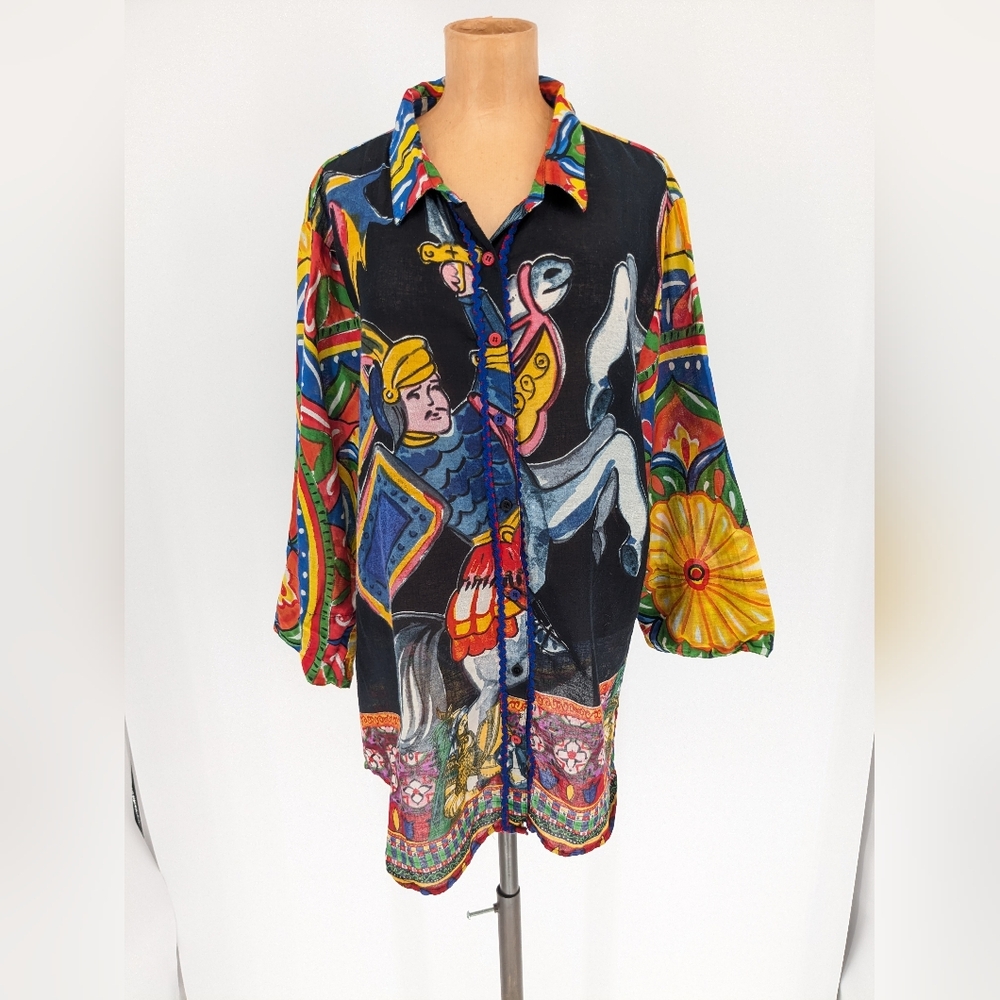 Antica Sartoria by Giacomo Button Down Collared Shirt Art To Wear Colorful Sz XL - Picture 3 of 16